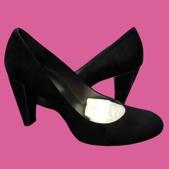 Stuart Weitzman  Suede Cageswoon Heels Round Toe Classic Womens Pumps Black 7.0M - Picture 5 of 16